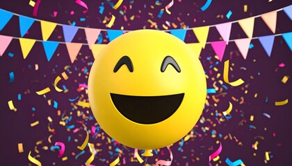 Mischievous Happy Devil Emoji Amidst a Vibrant Confetti Celebration.