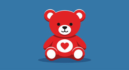 Obraz premium Cute Red Teddy Bear with a Heart on its Chest Sitting on a Blue Background Representing Love and Affection a Symbol of Comfort and Childhood Joy a Gentle Companion