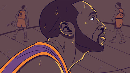 Obraz premium Sweating Basketball Player Profile Intense Game Moment.