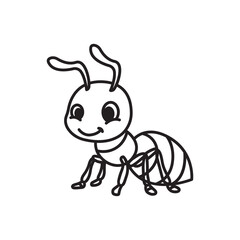 Adorable Cartoon Ant Illustration: A Cute Black and White Drawing of an Ant