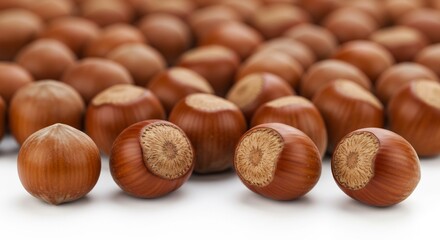 Obraz premium 輝くヘーゼルナッツ 豊潤な実り 自然光で撮影. AI Generated