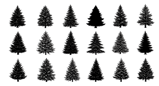 Collection of Eighteen Evergreen Fir Trees Silhouettes