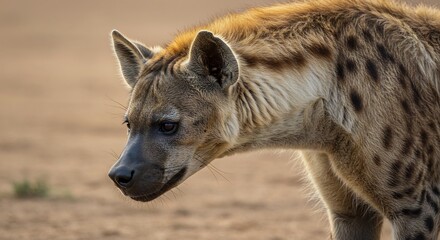 草原夕日輝くハイエナ 鋭い視線 野生動物. AI Generated