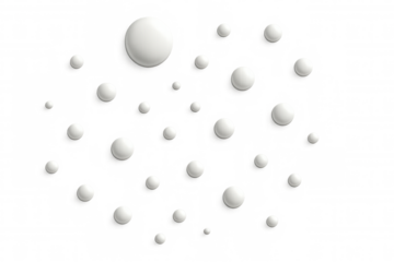 Realistic 3d render of white spheres floating on a transparent background, creating an abstract and modern composition