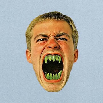 Fierce expression with fangs animation isolated asset, transparent 4K video, alpha channel, ProRes 4444
