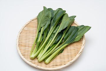 ざるに盛られた新鮮な小松菜