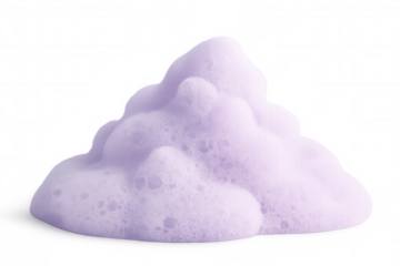 Soft, purple cosmetic foam forms a cloud-like shape, perfect for beauty and skincare projects, isolated on a transparent background