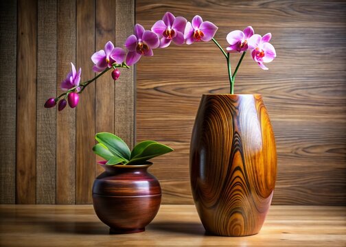 Cocobolo Wood Vase with Exotic Orchid: Modern Art in a Relaxation Space