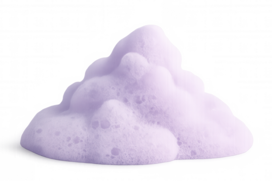 Soft, purple cosmetic foam forms a cloud-like shape, perfect for beauty and skincare projects, isolated on a transparent background