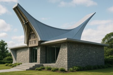 Exterior Design of House. Futuristic Style Mix Indonesia Toraja House Style