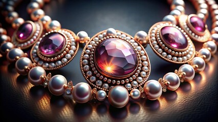 Georgian Era Inspired Rose Gold Rivière Necklace with Saltwater Pearls & Rose-Cut Diamonds - Macro Photography