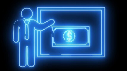 banknote icon and presentation icon on screen with neon effect - Powered by Adobe