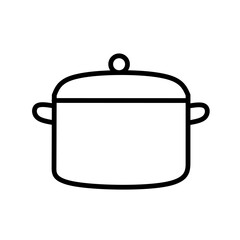 Simple Outline Stockpot Kitchen Utensil Icon with Cover on White Background