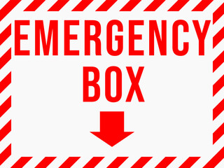 Indication label for "Emergency box" with red lines on the edge of the label.