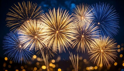 Fireworks burst in a night sky