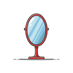 Stylish cartoon vanity mirror with red frame, reflection surface, home decor