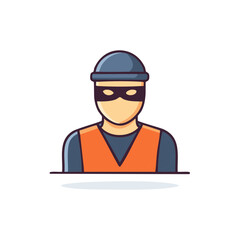 Criminal Character Wearing Mask and Vest Thief Figure Burglar Flat Illustration