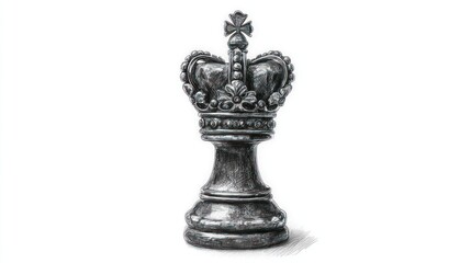 Ornate chess king piece in black and white, adorned with a tall, jeweled crown