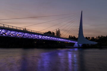 View of the Sundial Bridge in Redding at dusk