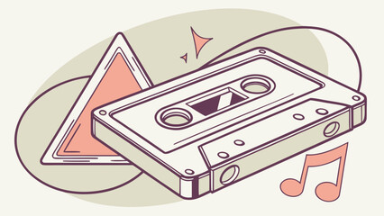 Retro cassette tape music illustration vector graphic design for audio and musical nostalgia theme art