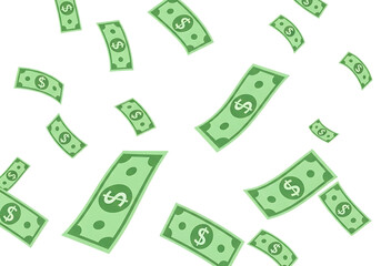 Fototapeta premium Falling dollar bills isolated on transparent background