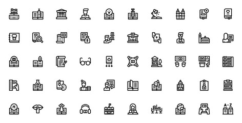 Online library icon set. Vector illustration. Includes symbols for reading, book, science, research, bookshelves, download, search and more. Editable stroke.