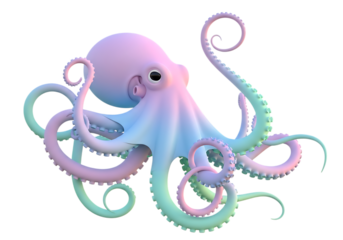 A pastel rainbow octopus isolated on transparent background