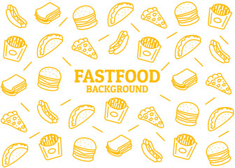 A food illustration pattern with gold outline in white background, food packaging, menu illustration hand drawn print ads, food business, Fastfood