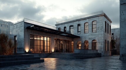 Fototapeta premium Modern grey stone building exterior