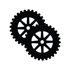 Vector illustration of two interlocking gears, black on white background design