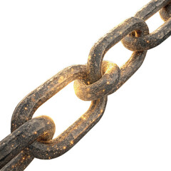 Powerful, strong metal chain links glowing with golden energy, symbolizing connection, resilience, and unbreakable bonds.