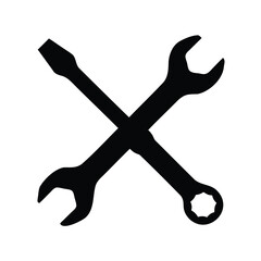 A stylized silhouette of a screwdriver and wrench crossed, suggesting repair
