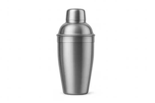 Realistic metal cocktail shaker on transparent background