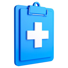 Obraz premium Glossy Blue Clipboard Featuring a Prominent White Cross Icon for Health and Medical Documentation