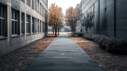 Obraz premium A brick walkway with trees on either side