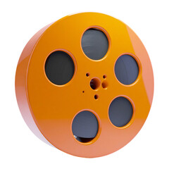 Fototapeta premium 3D Realistic Orange Film Spool, Movie Production and Filmmaking Symbol