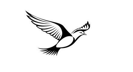 Obraz premium Stylized Black and White Flying Bird Silhouette on White Background