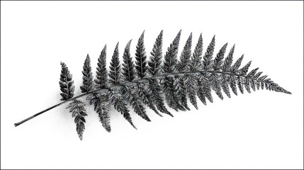 Obraz premium Detailed black & white fern frond with textured leaflets on white