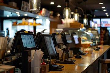 Obraz premium Electronic scales on the counter of restaurant.