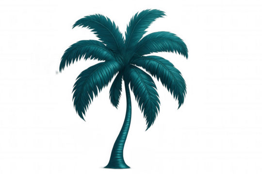 Teal palm tree silhouette standing against transparent backdrop, radiating tropical summer vibrancy and exotic design potential