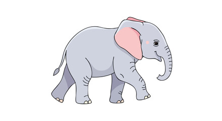 Obraz premium A whimsical illustration of a baby elephant walking with large ears and gentle smile ready to capture hearts with its endearing charm