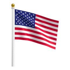 Fototapeta premium American flag waving proudly on a flagpole against a white background.