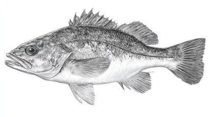 Obraz premium Realistic pencil drawing of a largemouth bass fish in side profile
