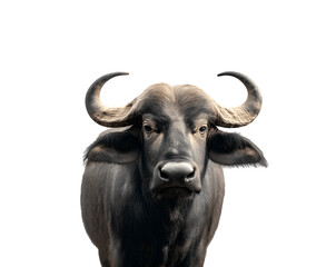 Half-body portrait of a buffalo facing forward