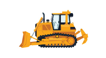 Obraz premium Vibrant bulldozer illustration showcasing heavy machinery for construction works and earthmoving operations against a plain white backdrop