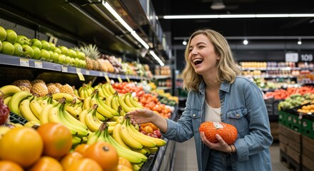 Woman shopping for produce in grocery store