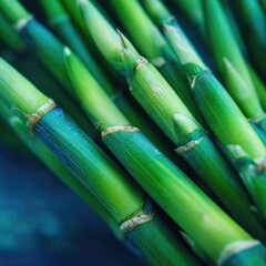 Obraz premium Close-up of vibrant green bamboo stalks, angled, textured details, natural light