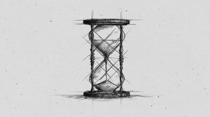 Sketch of an hourglass on textured off-white paper with time passage theme