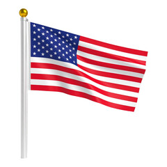 Fototapeta premium American flag waving proudly on a flagpole against a white background.