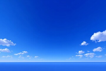 Serene Azure Sky with Puffy Clouds Over Water with Clear Sunny Day, and Peaceful Background.